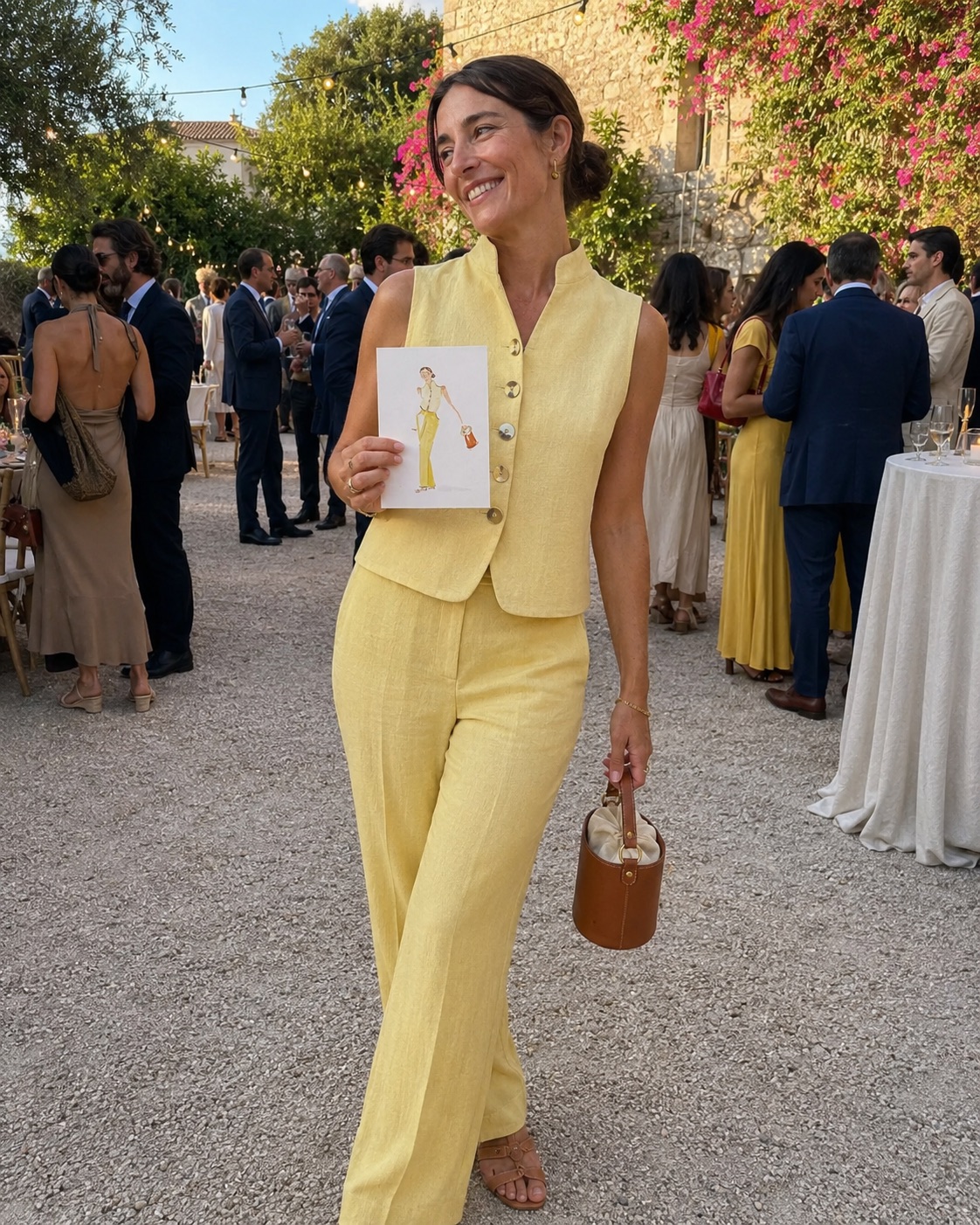 Invitada de boda con su figurín ilustrado en directo