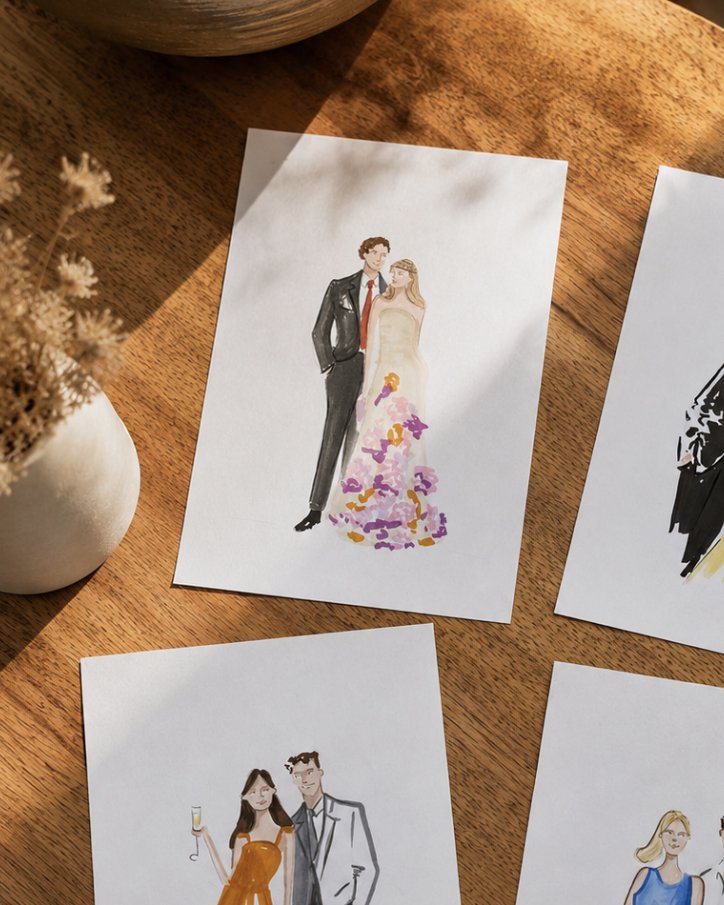 Pareja de boda con ilustración personalizada
