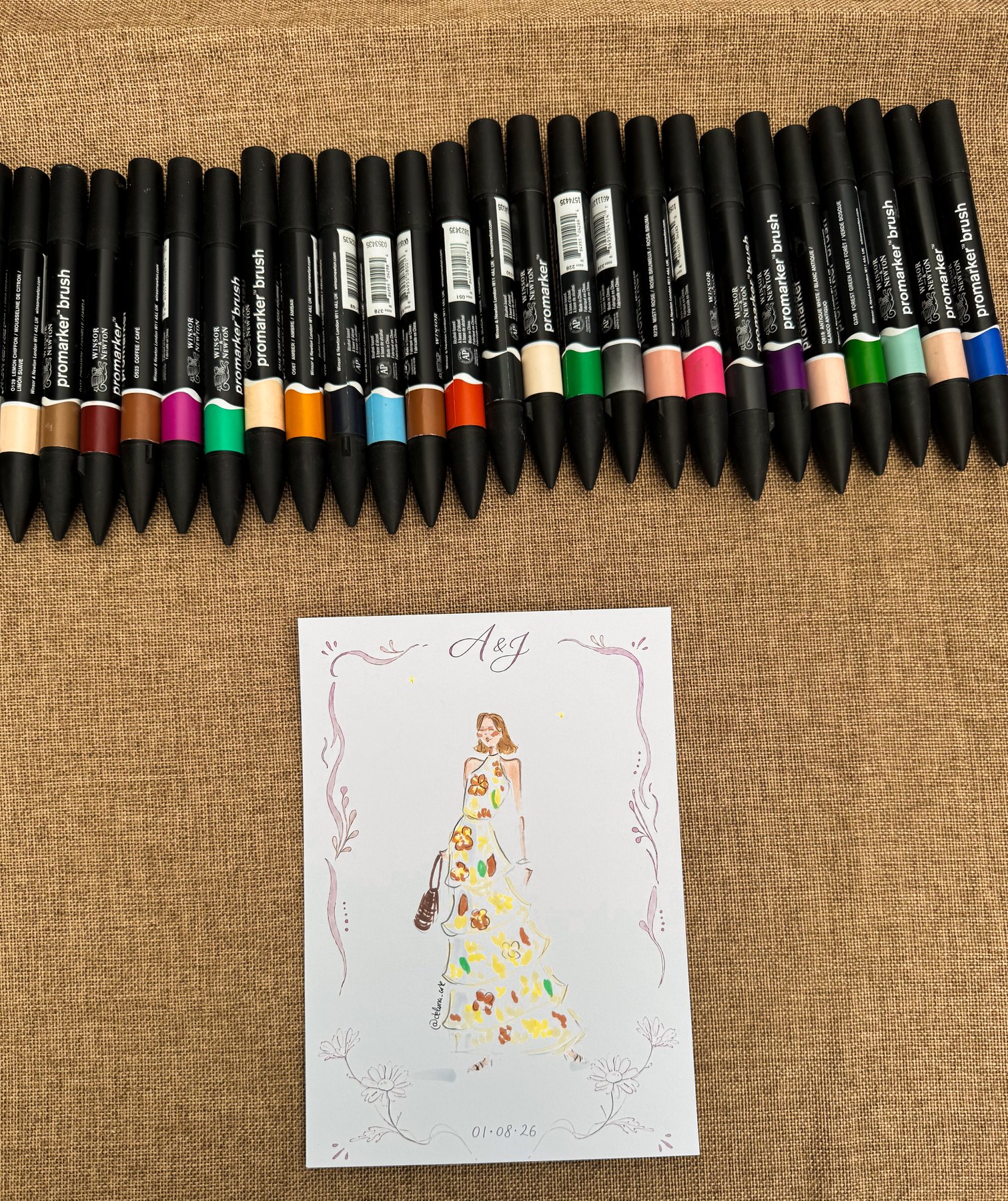 Ilustración de invitada con el marco floral personalizado