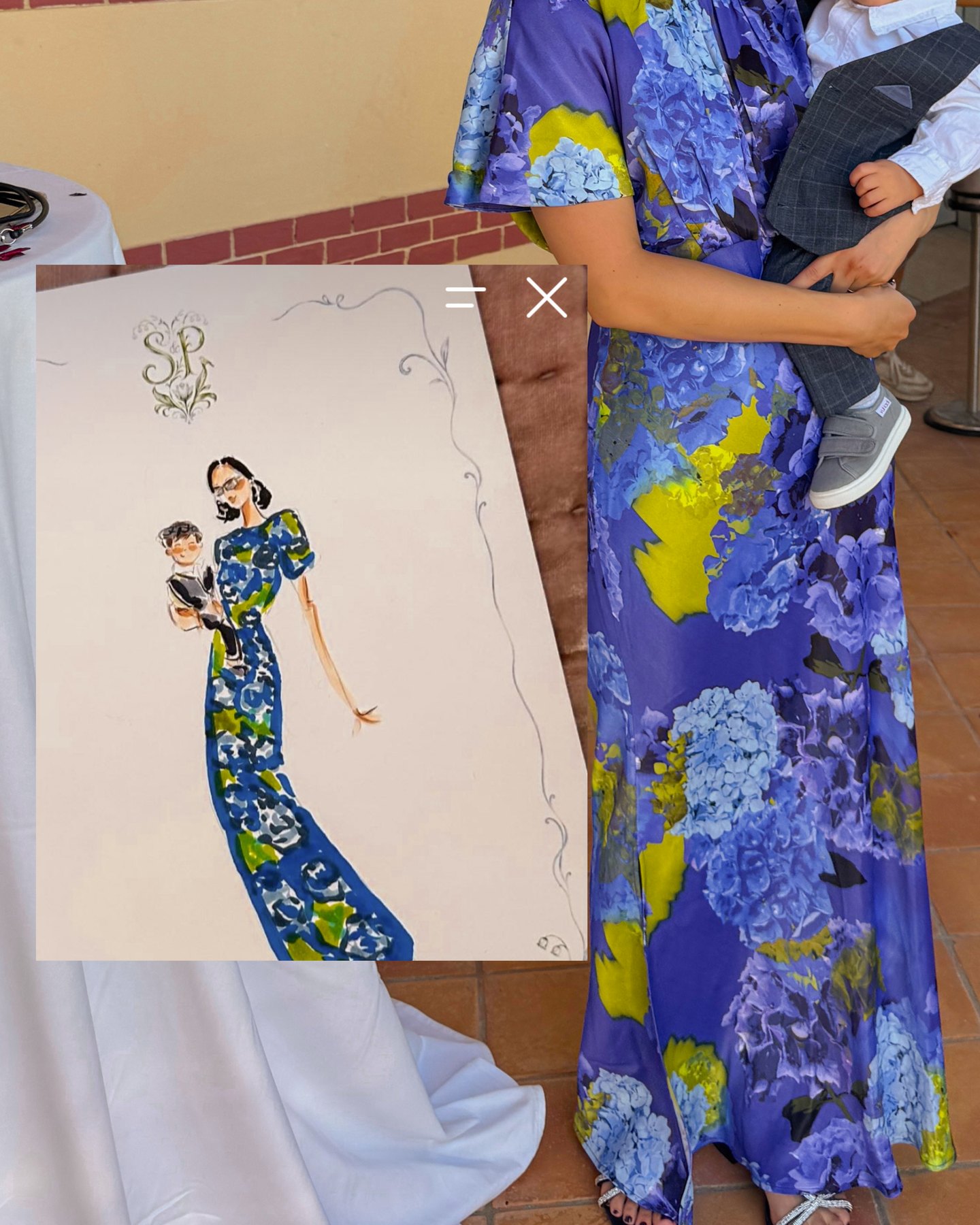 Ilustración de invitada acompañada por los tonos de su look
